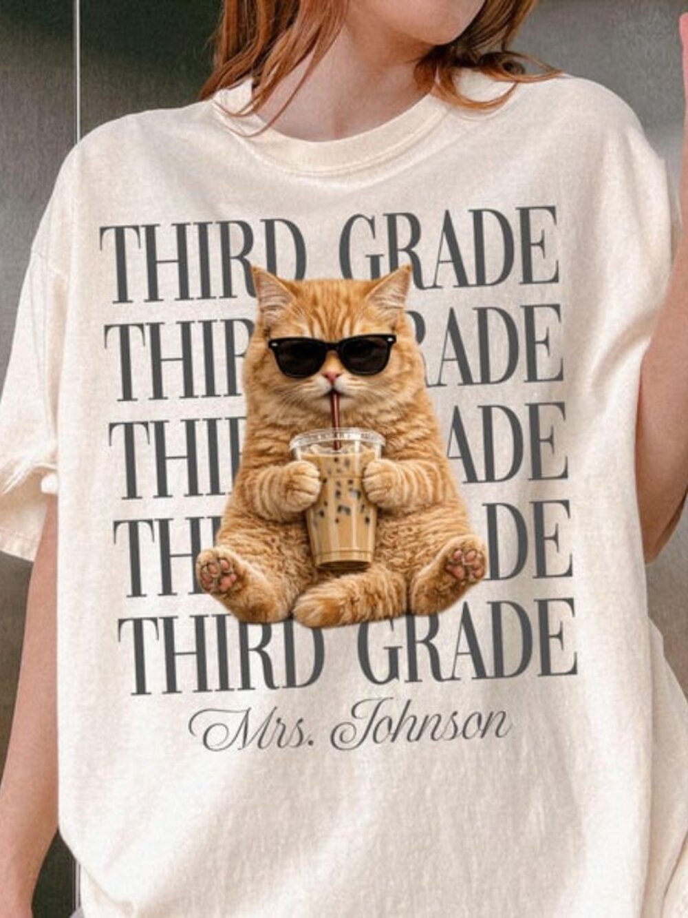 Personalized Cat Teacher Shirt, Custom Grade Level Tee